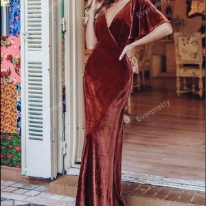 Ever-Pretty V Neck Flutter Sleeve Velvet Prom Formal Cocktail Wedding Dress